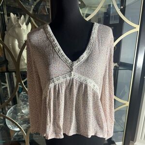 Hippie Rose Pink Smocked Long Sleeve Crop Top